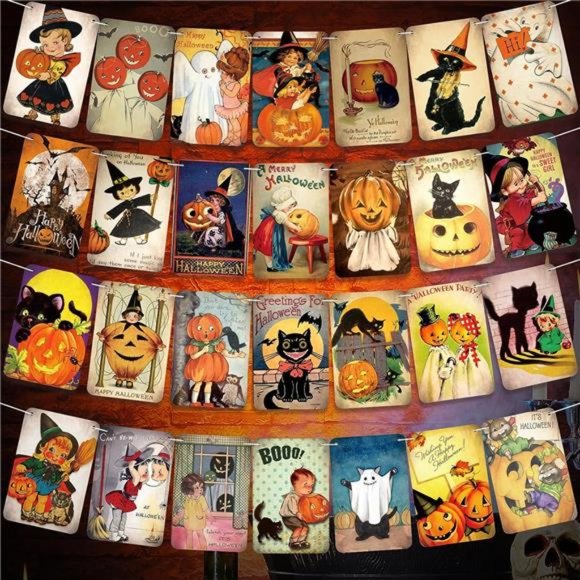 4 Pieces Vintage Halloween Decor Halloween Banner Hanging Trick or Treat Banner - Picture 1 of 7